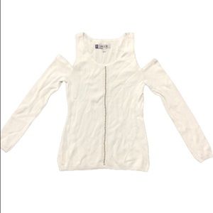 White Blouse Peekaboo Shoulders With Silver Pearls